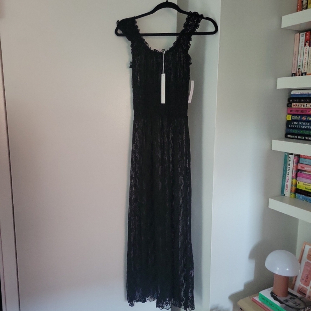 NWT LISA SAYS GAH Black Lace Sheer Maxi Dress